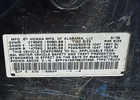 2009 Honda Ridgeline Rtl z USA, uszkodzony, nr VIN 5FPYK16579B107896